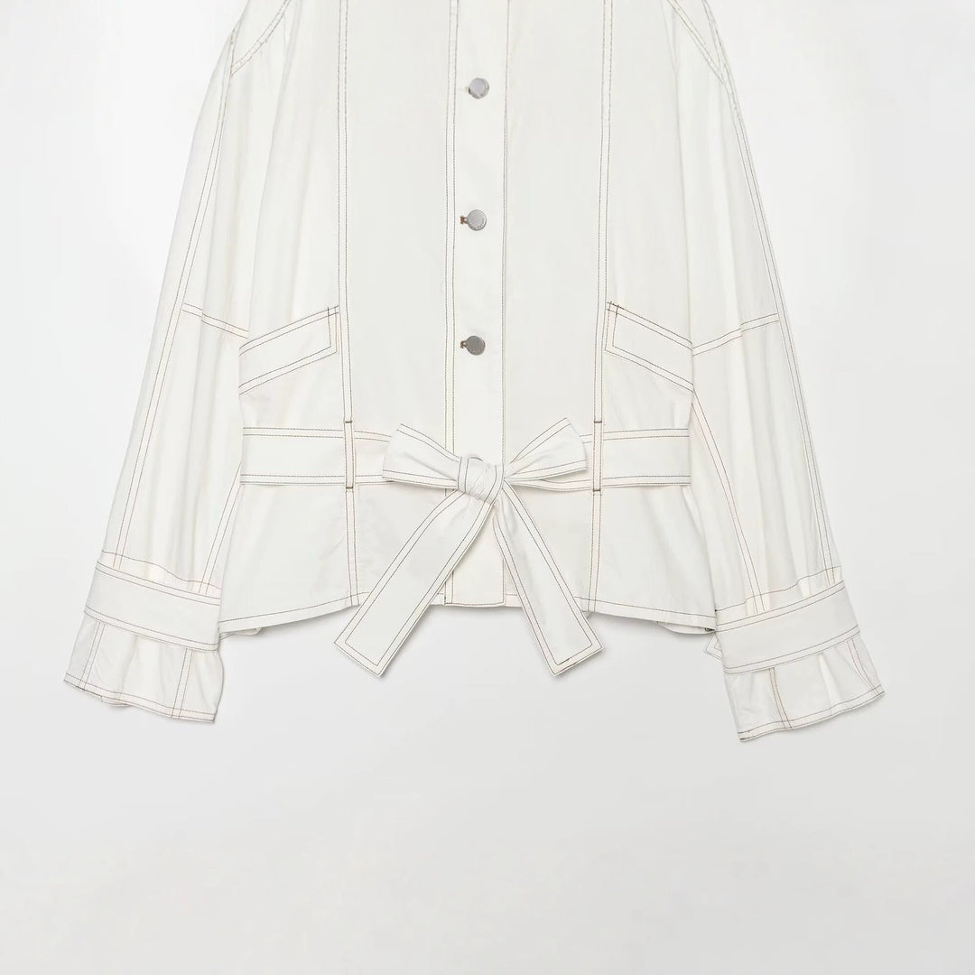 Damen Cropped Parka‑Jacke mit hohem Funnelkragen, Pattentaschen und Bindegürtel Nord Taschen