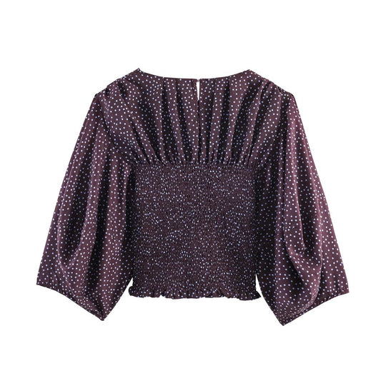 Damen Gepunktete Carmen-Bluse mit Smok-Taille und voluminösen Ballonärmeln Nord Taschen