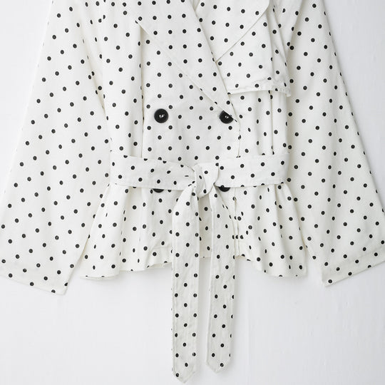 Damen Gepunkteter Cropped Trenchcoat mit Taillengürtel und doppelreihiger Knopfleiste Nord Taschen