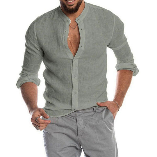 Herren Leinenhemd mit modernem Henley-Ausschnitt und Struktur
