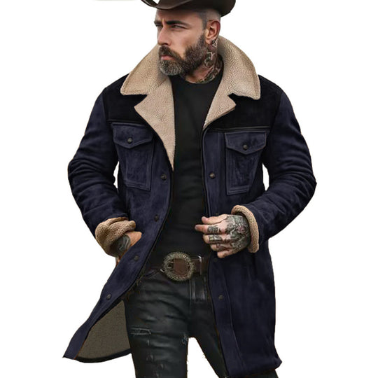 Herren Langer Sherpa-Mantel mit Kunstfellfutter und Wildlederoptik Nord Taschen