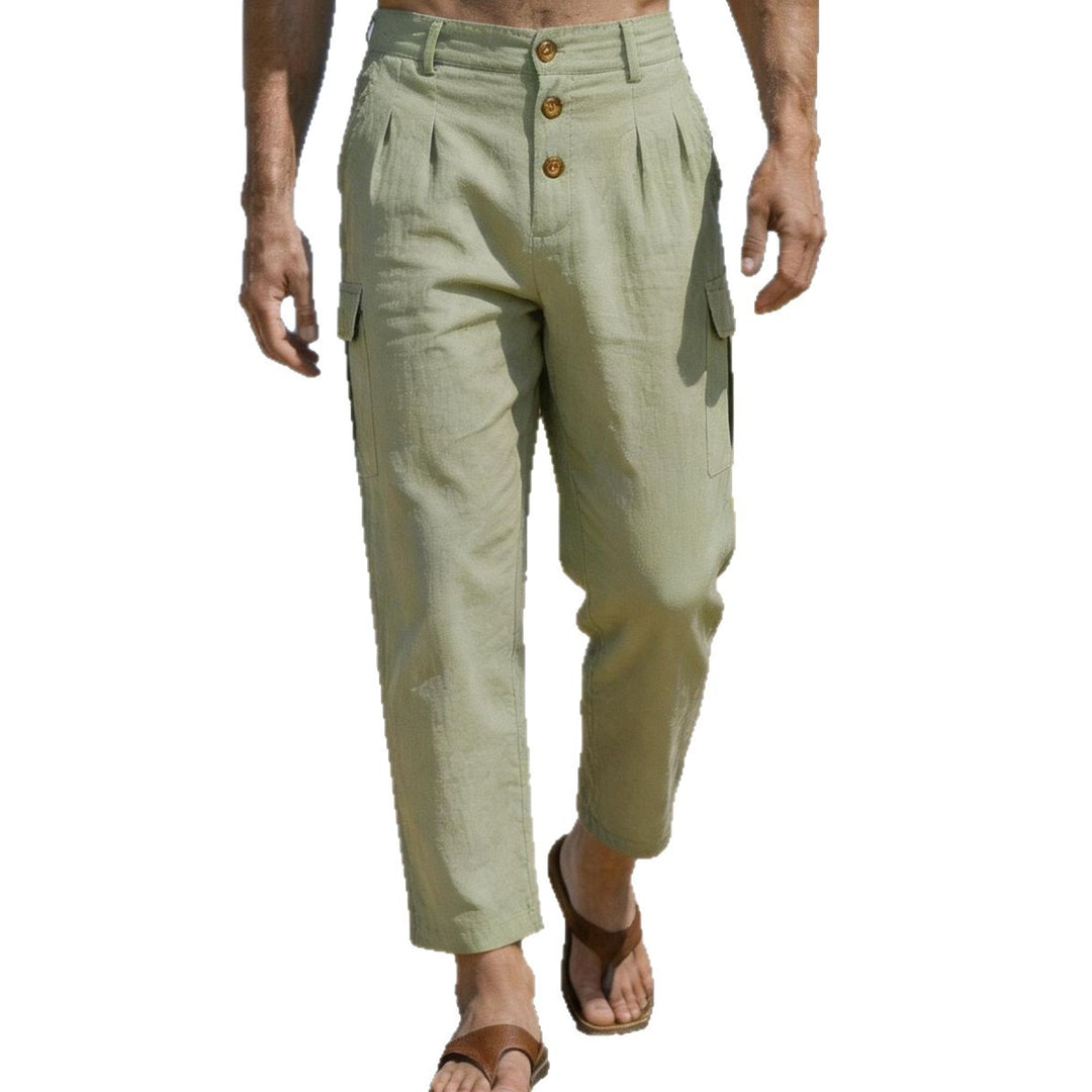 Herren Bundfalten-Cargohose mit Knopfverschluss, aufgesetzten Cargotaschen und gekürztem Bein Nord Taschen