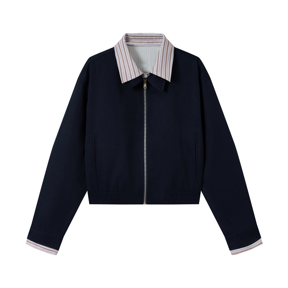 Damen Kurzblouson mit kontrastierendem Hemdkragen, verdecktem Reißverschluss und elastischem Saum Nord Taschen