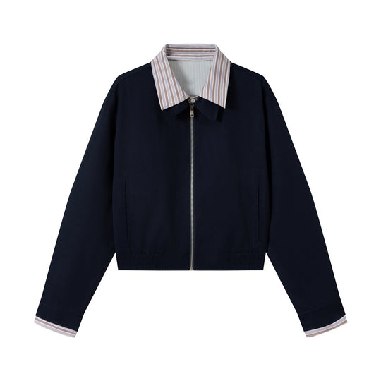 Damen Kurzblouson mit kontrastierendem Hemdkragen, verdecktem Reißverschluss und elastischem Saum Nord Taschen