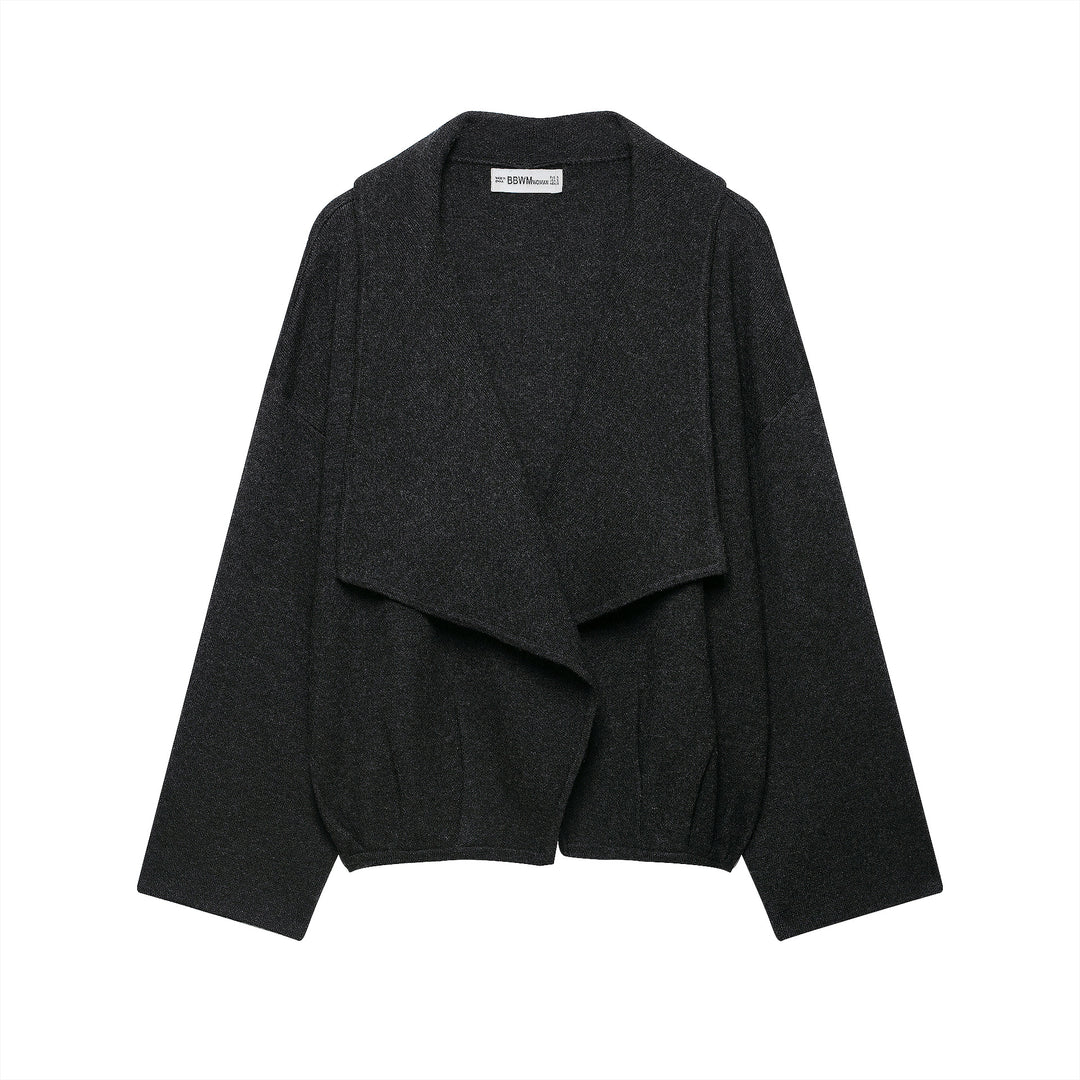 Damen Kurz geschnittener offener Wollmix-Cardigan mit großem Schalkragen und kastiger Cropped‑Silhouette Nord Taschen