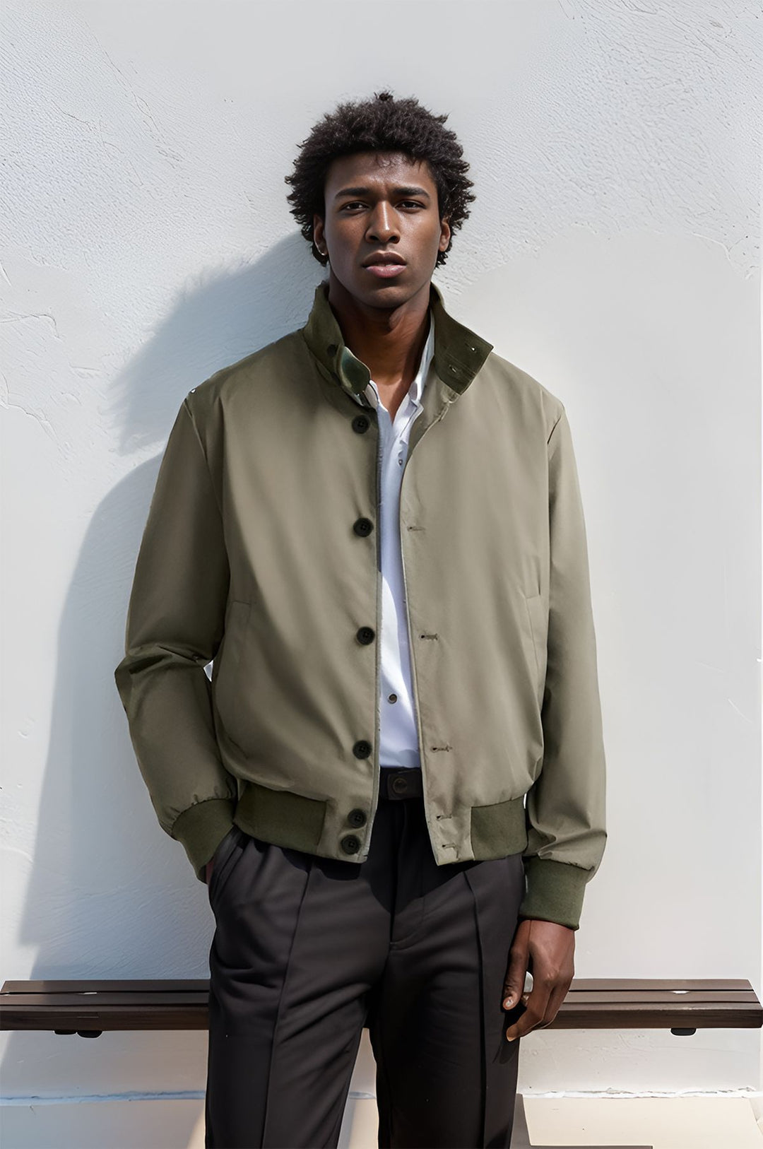 Herren Leichter Blouson mit Stehkragen, Knopfleiste und gerippten Bündchen Nord Taschen