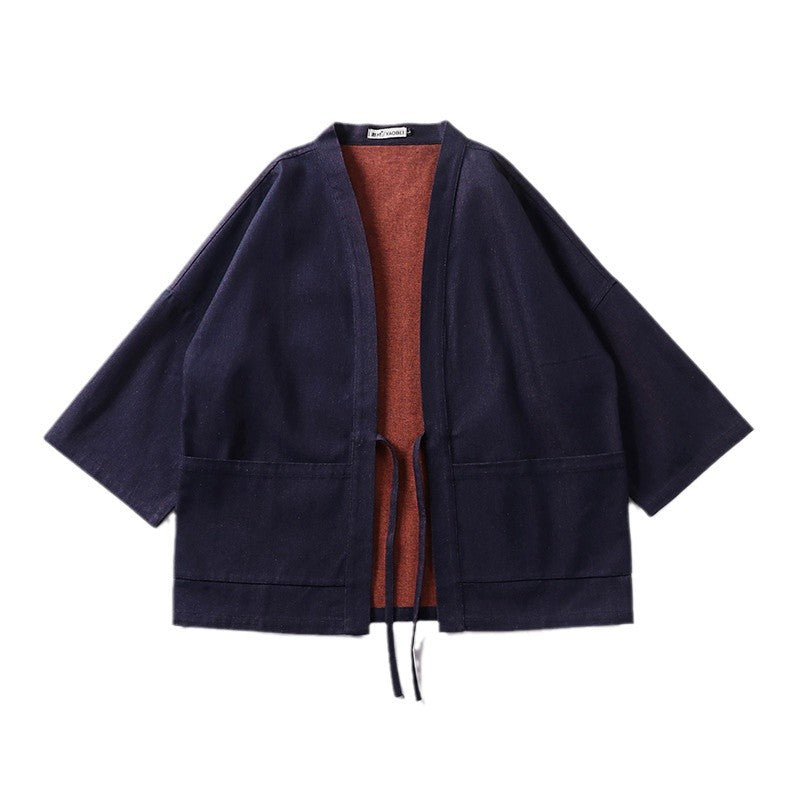 Unisex Leichte Denim-Kimono-Jacke mit kontrastfutter und Bindeband Nord Taschen