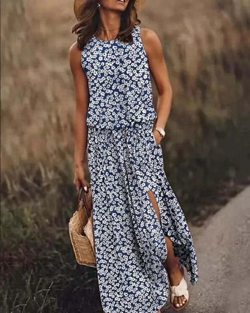 Damen Maxikleid mit floralem Schnitt und bequemen Taschen