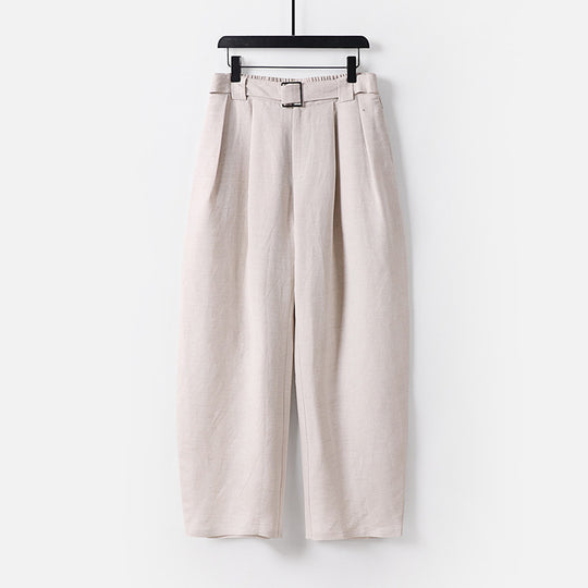 Damen Hochgeschnittene weite Leinenmix-Hose mit Bundfalten und Stoffgürtel Nord Taschen