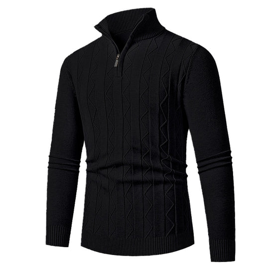 Herren Feinstrick-Halbzip-Pullover mit Zopfmuster und Stehkragen Nord Taschen