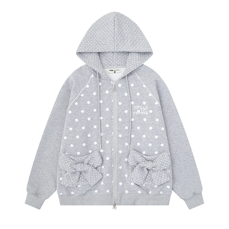 Damen Gepunktete Zip-Kapuzenjacke mit Schleifen-Taschen und Raglanärmeln Nord Taschen