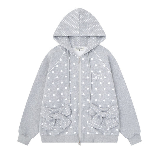 Damen Gepunktete Zip-Kapuzenjacke mit Schleifen-Taschen und Raglanärmeln Nord Taschen