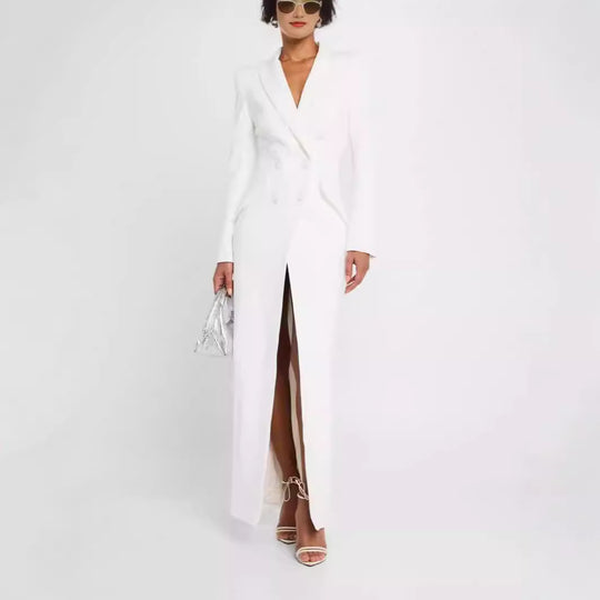 Damen Blazerkleid Maxikleid mit Doppelreiher, taillierter Silhouette und hohem Frontschlitz Nord Taschen