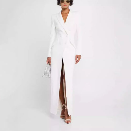 Damen Blazerkleid Maxikleid mit Doppelreiher, taillierter Silhouette und hohem Frontschlitz Nord Taschen