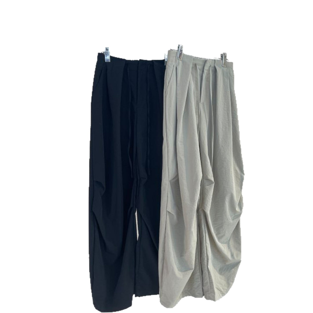 Damen Voluminöse Palazzo-Baggy-Hose mit Tunnelzugbund und drapierten Bundfalten Nord Taschen