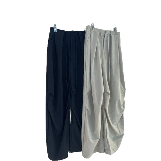 Damen Voluminöse Palazzo-Baggy-Hose mit Tunnelzugbund und drapierten Bundfalten Nord Taschen