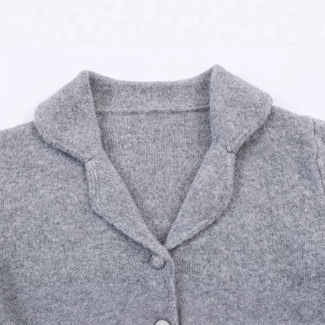 Damen Kurzer Wollmix-Cardigan-Mantel mit Schalkragen und Schmucksteinapplikationen Nord Taschen