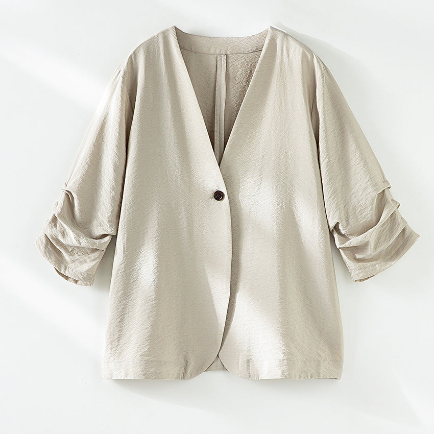 Damen Leichter Oversize-Blazer mit tiefem V-Ausschnitt und gekräuselten Ärmeln Nord Taschen