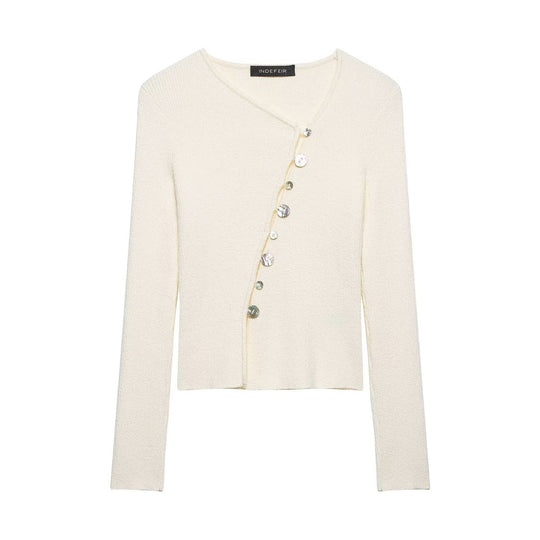 Damen Asymmetrische Strickjacke mit diagonalem Knopfverschluss Nord Taschen