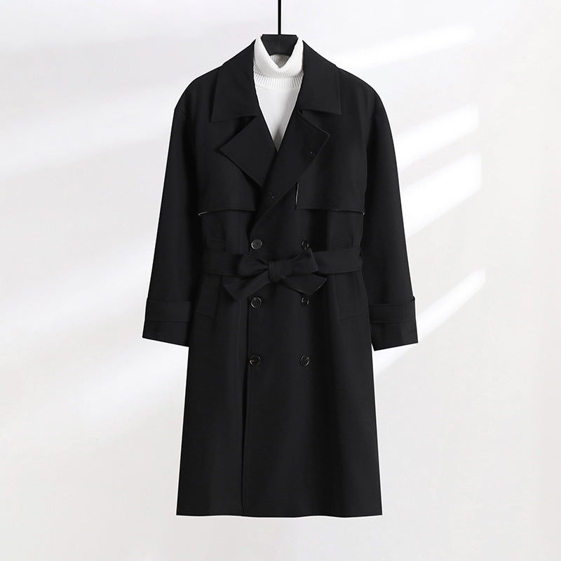 Damen taillierter Doppelreiher-Trenchcoat mit Bindegürtel und Schalkragen Nord Taschen