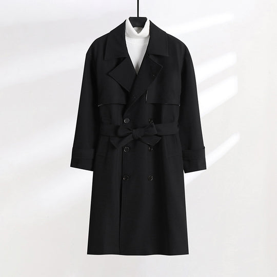 Damen taillierter Doppelreiher-Trenchcoat mit Bindegürtel und Schalkragen Nord Taschen