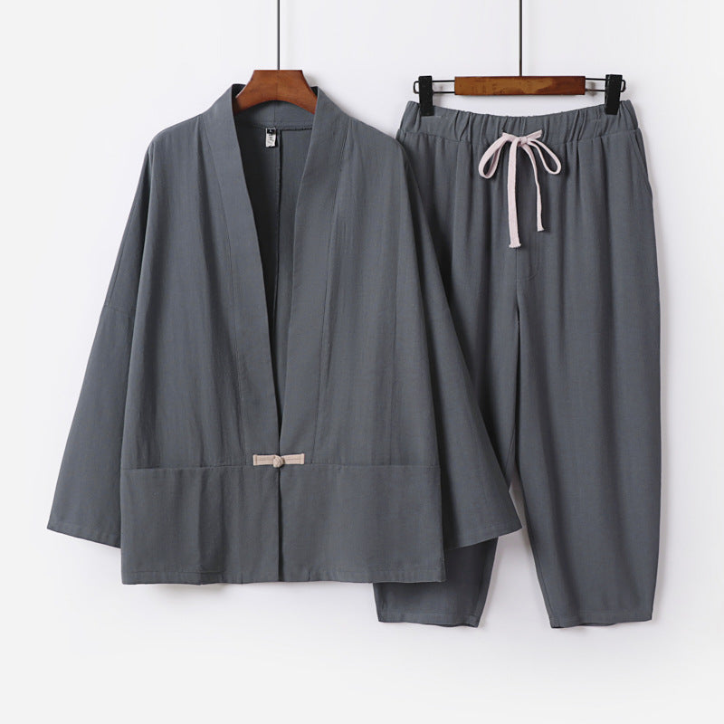 Unisex Lässiges Kimono-Loungewear-Set aus leichtem Leinenmix mit Kordelbundhose Nord Taschen