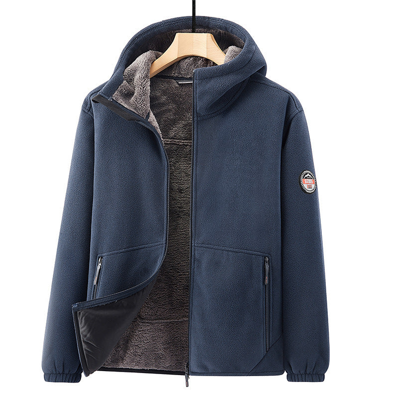 Herren Fleece-Kapuzenjacke mit Teddyfutter, Zwei-Wege-Reißverschluss und verdeckten Reißverschlusstaschen Nord Taschen