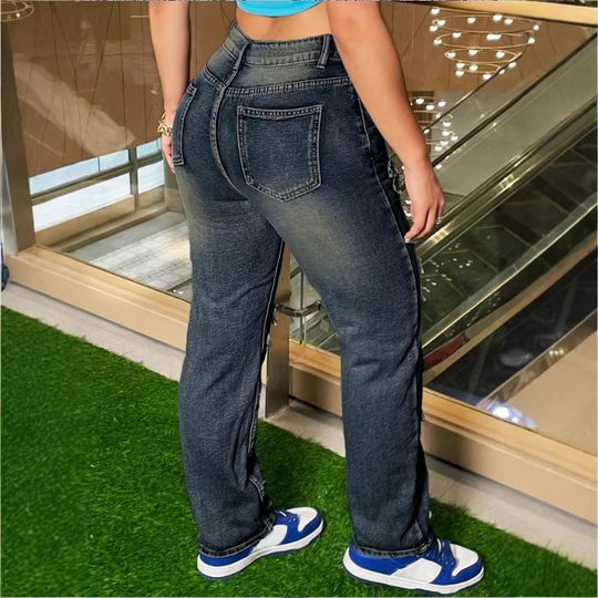 Damen Hochtaillierte Relaxed-Jeans mit Allover‑Schleifen‑Applikationen Nord Taschen