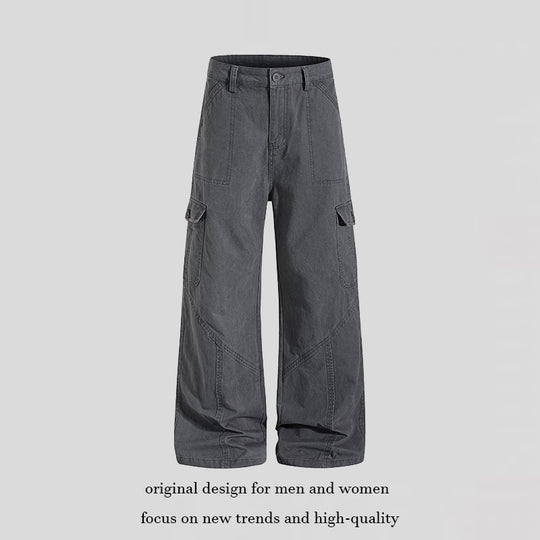 Damen Weite Cargo-Hose aus Baumwoll-Mix mit hohem Bund und Multifunktionstaschen Nord Taschen