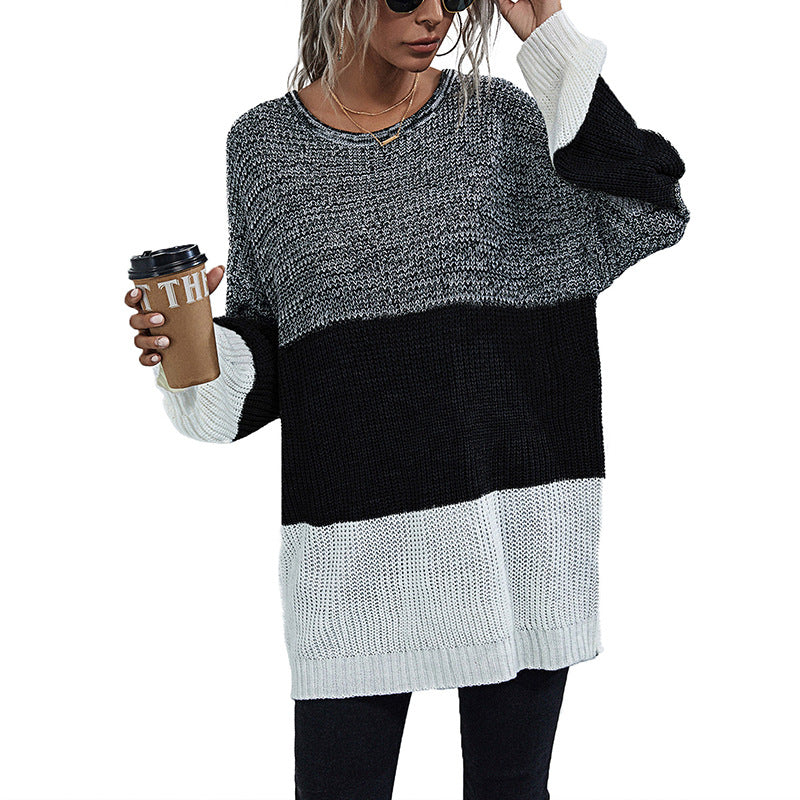 Damen Oversize Strickpullover mit Colorblock‑Einsätzen, Rundhals und Tunika‑Silhouette Nord Taschen