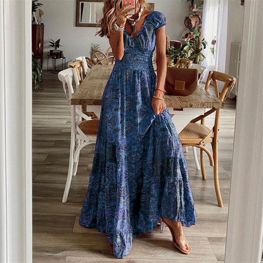 Damen Maxikleid mit Boho-Design und schwingendem Abschluss