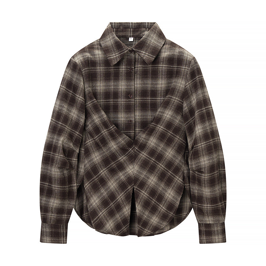 Damen Kariertes Baumwollhemd mit Wickel‑Drapierung und Oversize‑Silhouette Nord Taschen