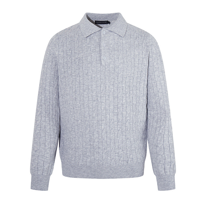 Herren Strick-Polo mit Zopfstrickmuster, Hemdkragen und Knopfleiste Nord Taschen