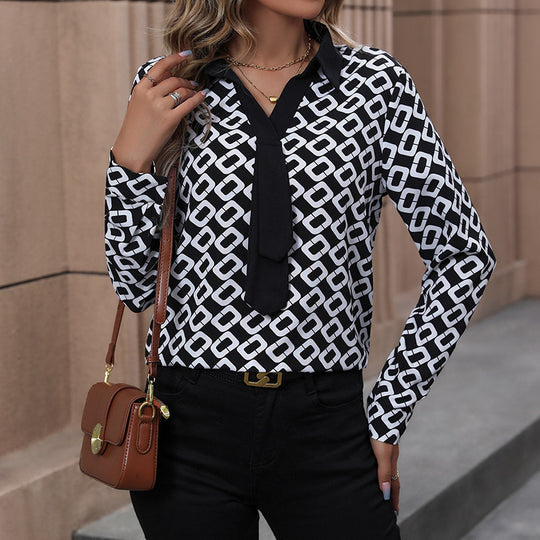 Damen Elegante Bluse mit strukturiertem Muster und Bindeband Nord Taschen