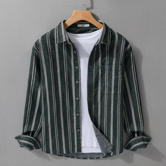 Herren Overshirt aus Baumwollmischung mit vertikalen Streifen und Brusttasche Nord Taschen