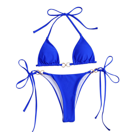 Damen Triangel-Bikini mit raffinierten Rüschen und goldenen Akzenten