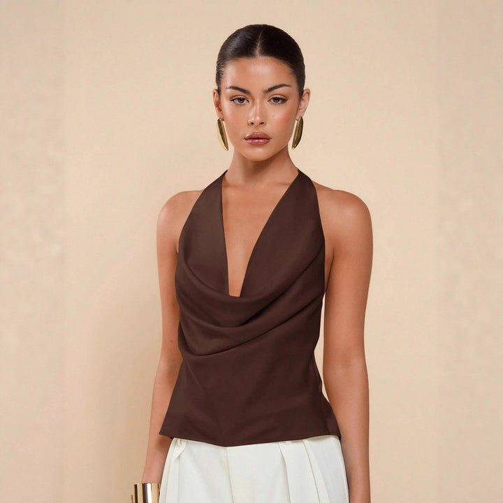 Damen Elegantes Wickeloberteil mit tiefem V-Ausschnitt und fließendem Stoff