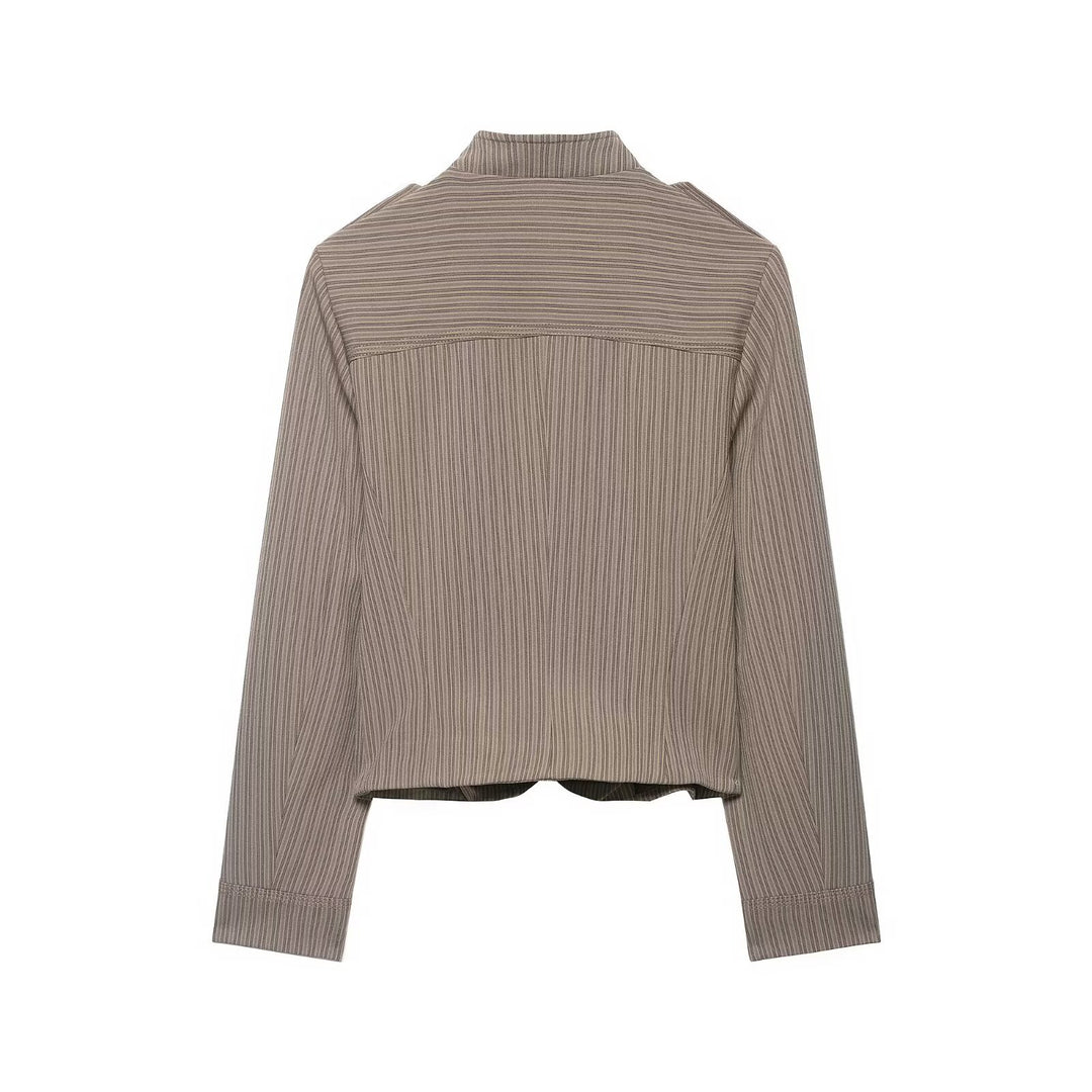 Damen Kurzjacke im Military-Stil mit Stehkragen, Zierknopfleiste und feinem Nadelstreifen Nord Taschen