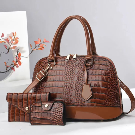 Damen elegante Handtasche mit luxuriöser Kroko-Prägung und abnehmbarer Clutch Nord Taschen
