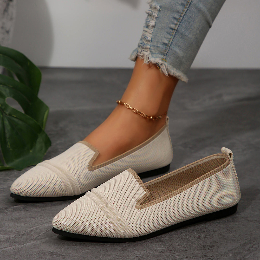 Damen  elegante flache Slipper-Loafer mit spitzer Zehenpartie Strickoptik und gepolsterter Innensohle Nord Taschen