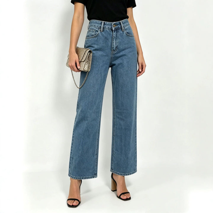 Damen hochgeschnittene Straight-Leg-Jeans mit geradem Bein und dezenter Vintage-Waschung Nord Taschen