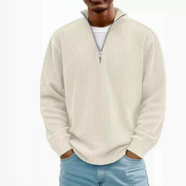 Herren gerippter Strickpullover mit Halbreißverschluss und Stehkragen Nord Taschen