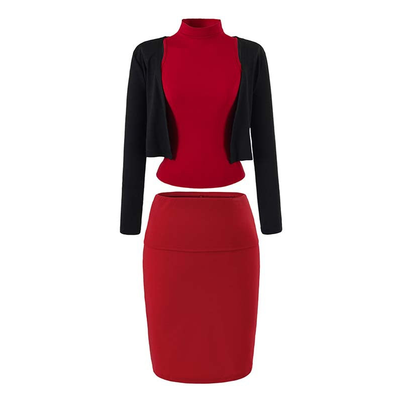 Damen Zweiteiliges Business-Strickset mit Rollkragen-Top, Bolero und Bleistiftrock Nord Taschen