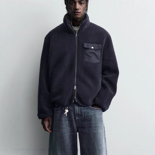 Herren Fleece‑Blouson mit Stehkragen, Zwei‑Wege‑Reißverschluss und Pattentasche Nord Taschen