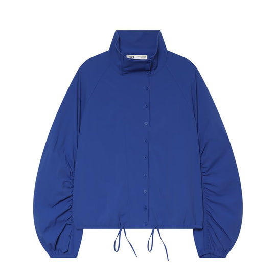 Damen Kurzjacke mit Stehkragen gerafften Ballonärmeln und Tunnelzugsaum Nord Taschen