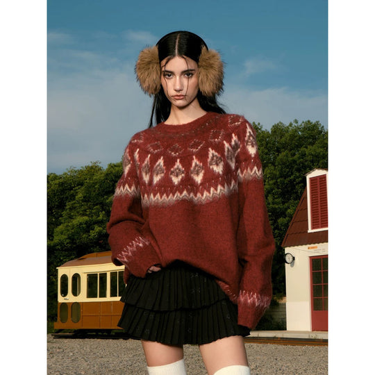 Damen Grobstrickpullover mit grafischem Design Nord Taschen