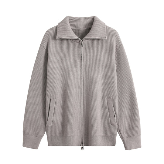 Herren Strick-Zipjacke mit Stehkragen, gerippter Struktur und Oversized-Schnitt Nord Taschen