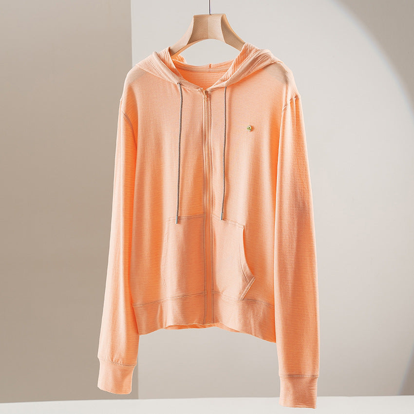 Damen leichte Kapuzen-Sweatjacke aus Slub-Jersey mit durchgehendem Reißverschluss und Kängurutaschen Nord Taschen