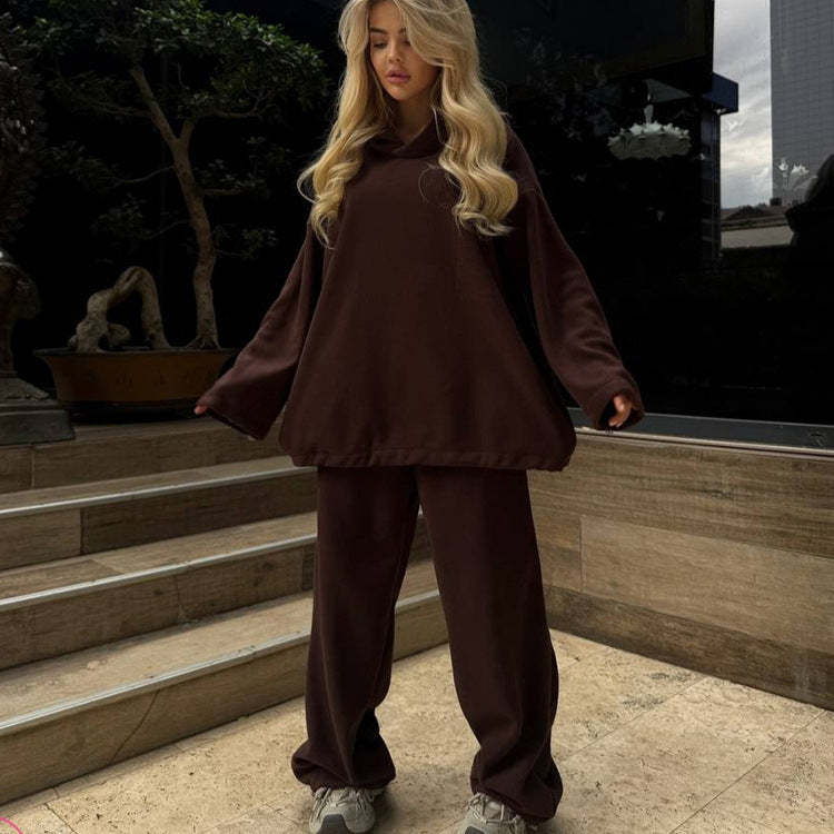 Damen oversized Kapuzen-Sweatshirt mit Ballonärmeln und weite High-Waist Jogginghose Nord Taschen