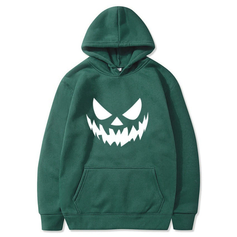 Unisex Kapuzenpullover mit gruseligem Kürbisgesicht-Print und Oversize Kängurutasche Nord Taschen